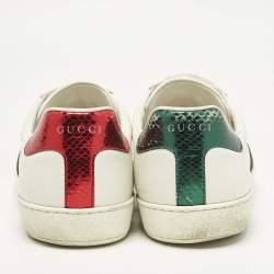 Pre Owned Gucci White Leather Bee Embroidered Ace Low Top Sneakers Size 44
