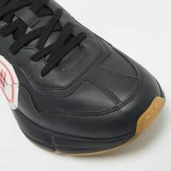 Pre Owned Gucci Black Leather Rhyton Logo Low Top Sneakers Size 43