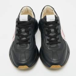 Pre Owned Gucci Black Leather Rhyton Logo Low Top Sneakers Size 43