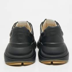 Pre Owned Gucci Black Leather Rhyton Logo Low Top Sneakers Size 43