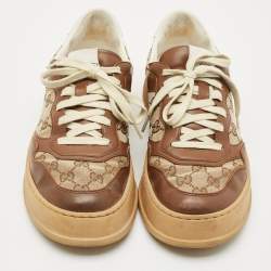 مملوكة مسبقًا Gucci Beige/Brown GG Canvas and Leather Chunky B Sneakers Size 42.5