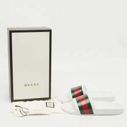 Pre Owned Gucci White Rubber Pursuit 72 Pool Slides Size 46