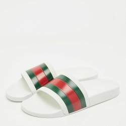 Pre Owned Gucci White Rubber Pursuit 72 Pool Slides Size 46