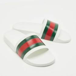 Pre Owned Gucci White Rubber Pursuit 72 Pool Slides Size 46