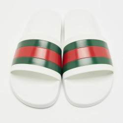 Pre Owned Gucci White Rubber Pursuit 72 Pool Slides Size 46