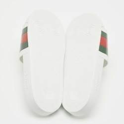 Pre Owned Gucci White Rubber Pursuit 72 Pool Slides Size 46