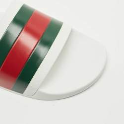 Pre Owned Gucci White Rubber Pursuit 72 Pool Slides Size 46