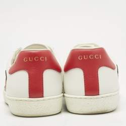 مملوكة مسبقًا حذاء رياضي غوتشي آيس جلد أبيض يمر بتطريز نمر بظهر منخفض مقاس 43