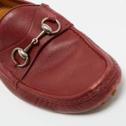 Pre Owned Gucci Dark Red Leather Horsebit Slip On Loafers Size 42