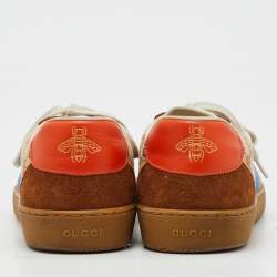 Pre Owned Gucci Brown/Beige GG Canvas and Suede Web G74 Sneakers Size 44