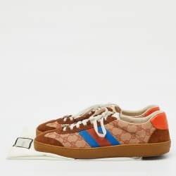 Pre Owned Gucci Brown/Beige GG Canvas and Suede Web G74 Sneakers Size 44