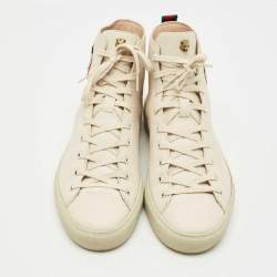 Pre Owned Gucci Cream Leather Tiger Embroidered High Top Sneakers Size 43.5