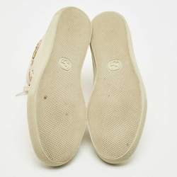 Pre Owned Gucci Cream Leather Tiger Embroidered High Top Sneakers Size 43.5