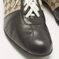 Pre Owned Gucci Beige/Black Leather and Canvas Tennis Low Top Sneakers Size 45