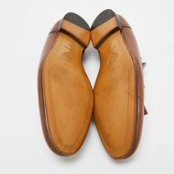 Pre Owned Gucci Brown Leather Jordaan Tassel Loafers Size 45