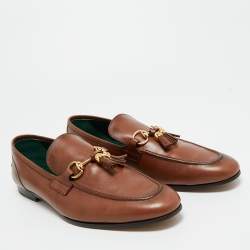 Pre Owned Gucci Brown Leather Jordaan Tassel Loafers Size 45