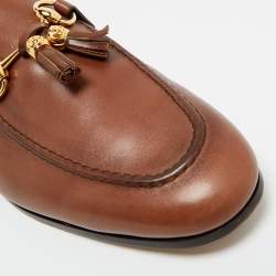 Pre Owned Gucci Brown Leather Jordaan Tassel Loafers Size 45