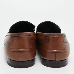 Pre Owned Gucci Brown Leather Jordaan Tassel Loafers Size 45