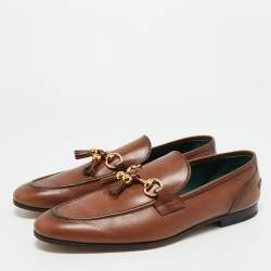 Pre Owned Gucci Brown Leather Jordaan Tassel Loafers Size 45