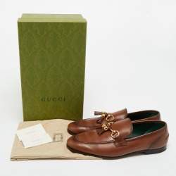 Pre Owned Gucci Brown Leather Jordaan Tassel Loafers Size 45
