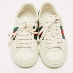 Pre Owned Gucci White Crocodile Leather and Leather Ace Lace Up Sneakers Size 40