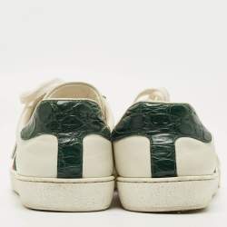 Pre Owned Gucci White Crocodile Leather and Leather Ace Lace Up Sneakers Size 40