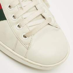 Pre Owned Gucci White Crocodile Leather and Leather Ace Lace Up Sneakers Size 40