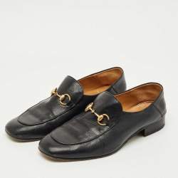 Pre Owned Gucci Black Leather Horsebit Slip On Loafers Size 44.5