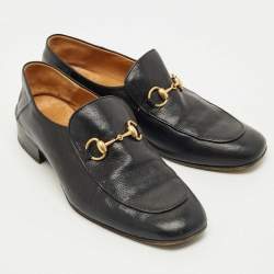 Pre Owned Gucci Black Leather Horsebit Slip On Loafers Size 44.5