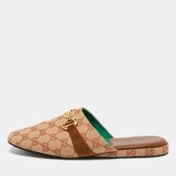Pre Owned Gucci Beige GG Canvas and Suede Princetown Mules Size 42