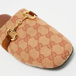 Pre Owned Gucci Beige GG Canvas and Suede Princetown Mules Size 42