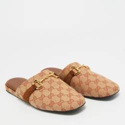 Pre Owned Gucci Beige GG Canvas and Suede Princetown Mules Size 42