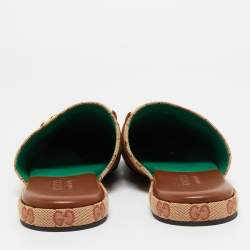 Pre Owned Gucci Beige GG Canvas and Suede Princetown Mules Size 42
