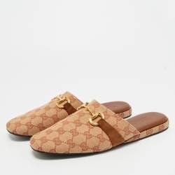 Pre Owned Gucci Beige GG Canvas and Suede Princetown Mules Size 42