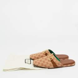 Pre Owned Gucci Beige GG Canvas and Suede Princetown Mules Size 42