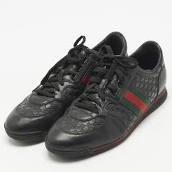 Pre Owned Gucci Black Guccissima Leather Web Low Top Sneakers Size 43