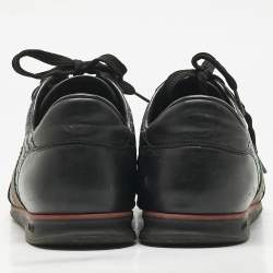 Pre Owned Gucci Black Guccissima Leather Web Low Top Sneakers Size 43