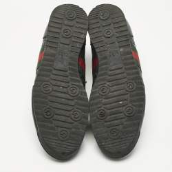 Pre Owned Gucci Black Guccissima Leather Web Low Top Sneakers Size 43