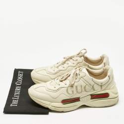 Pre Owned Gucci Cream Leather Rhyton Lace Up Sneakers Size 43.5