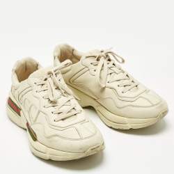 Pre Owned Gucci Cream Leather Rhyton Lace Up Sneakers Size 43.5