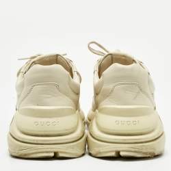 Pre Owned Gucci Cream Leather Rhyton Lace Up Sneakers Size 43.5