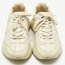 Pre Owned Gucci Cream Leather Rhyton Lace Up Sneakers Size 43.5