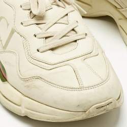 Pre Owned Gucci Cream Leather Rhyton Lace Up Sneakers Size 43.5