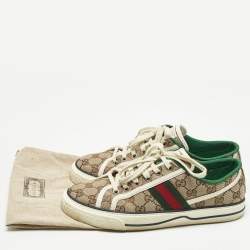 Pre Owned Gucci Beige Canvas Tennis 1977 Lace Up Sneakers Size 40