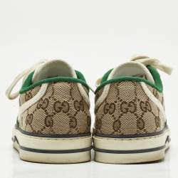 Pre Owned Gucci Beige Canvas Tennis 1977 Lace Up Sneakers Size 40