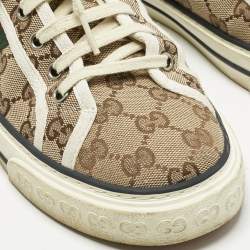 Pre Owned Gucci Beige Canvas Tennis 1977 Lace Up Sneakers Size 40