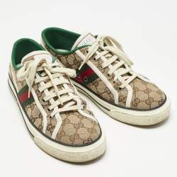 Pre Owned Gucci Beige Canvas Tennis 1977 Lace Up Sneakers Size 40