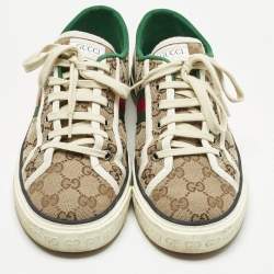 Pre Owned Gucci Beige Canvas Tennis 1977 Lace Up Sneakers Size 40