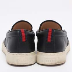 Pre Owned Gucci Beige/Black Tiger Print GG Supreme Canvas and Leather Slip On Sneakers Size 42.5