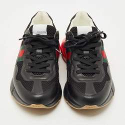 Pre Owned Gucci Black Leather and Mesh Web Rhyton Sneakers Size 41